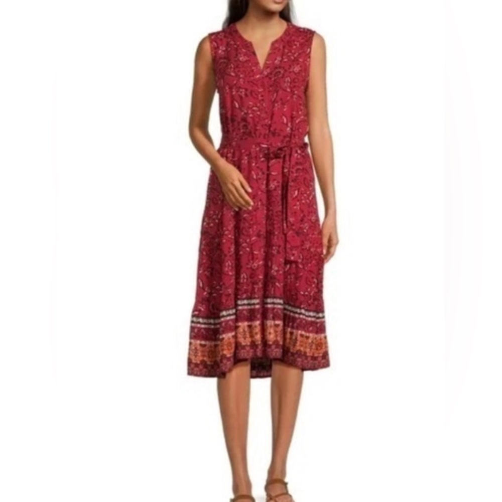 Beachlunchlouge Red Floral Sleeveless V-Neck Maxi Dress L